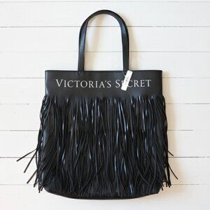 Victoria Secret Black Flirty Fringe Logo Tote Bag New With Tag